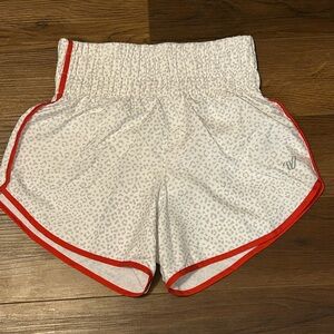 Varsity White Leopard-Print Athletic Shorts with Red Trim